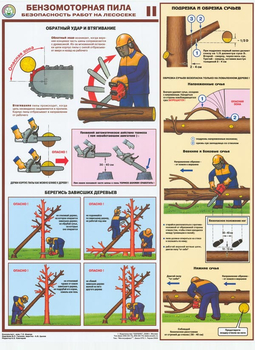 ПС25 Бензомоторная пила. Безопасность работ на лесосеке (пластик, А2, 3 листа) - Плакаты - Безопасность труда - . Магазин Znakstend.ru